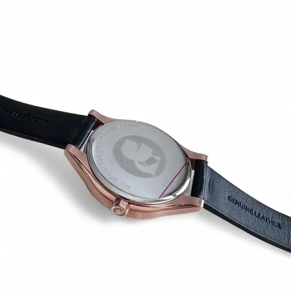 KARL LAGERFELD Rose Gold & Black Leather Watch